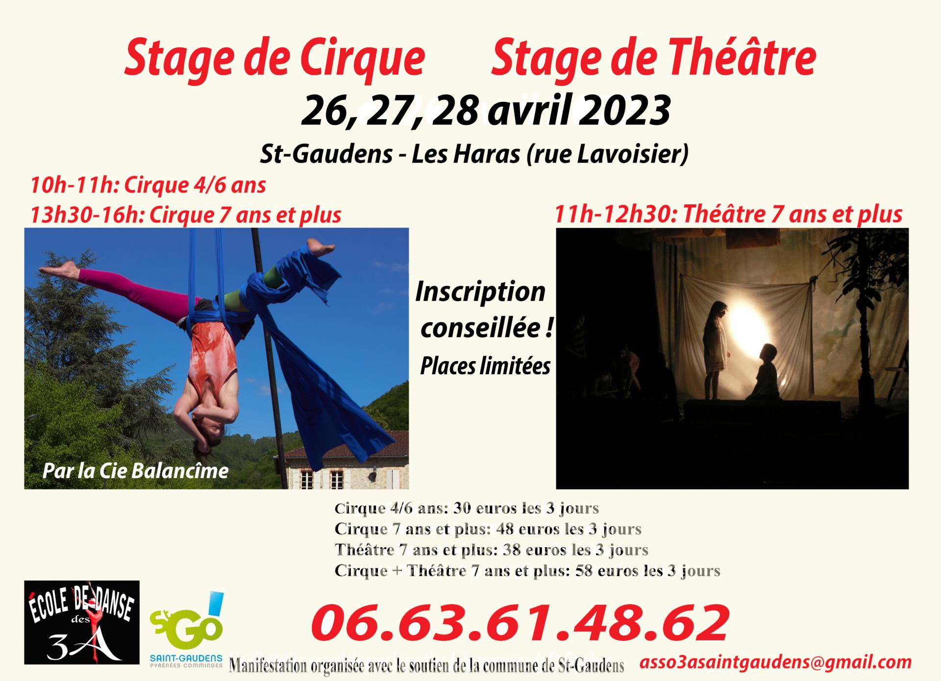 Affiche stage cirque avril 2023